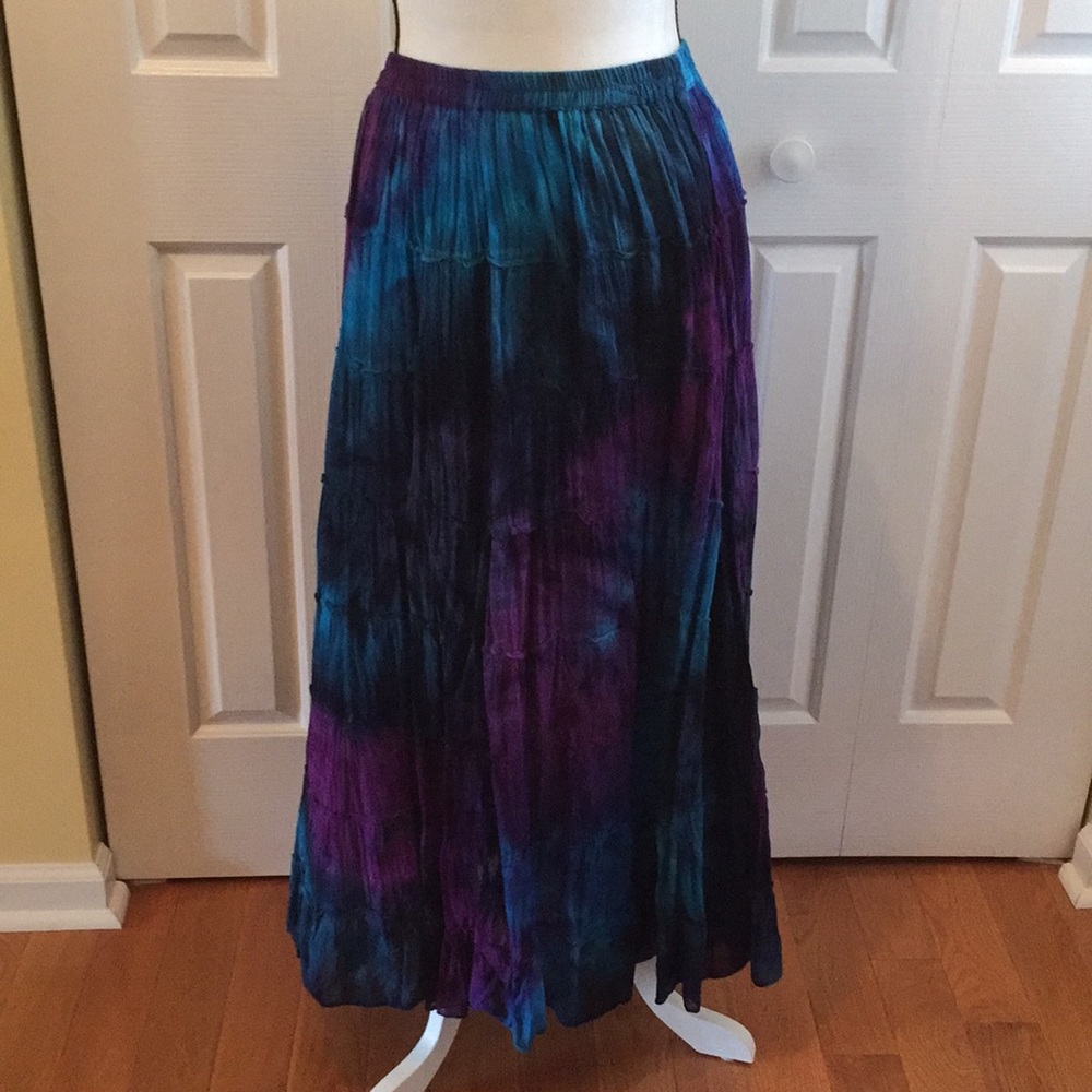 Multi-Color Elastic-Waist Boho Skirt
